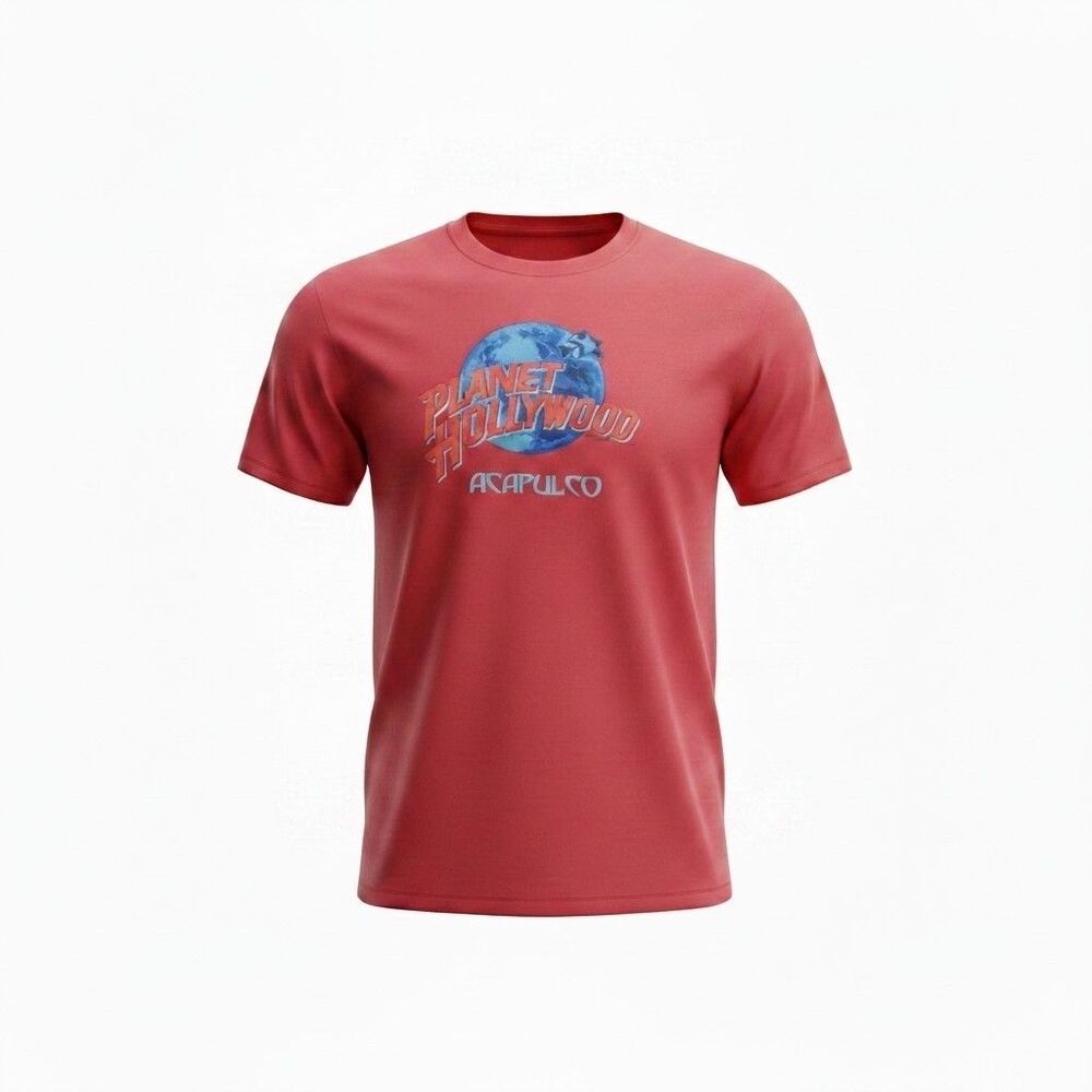 Vintage Planet Hollywood Acapulco Mexico Red Graphic T-Shirt Mens L Cafe Faded